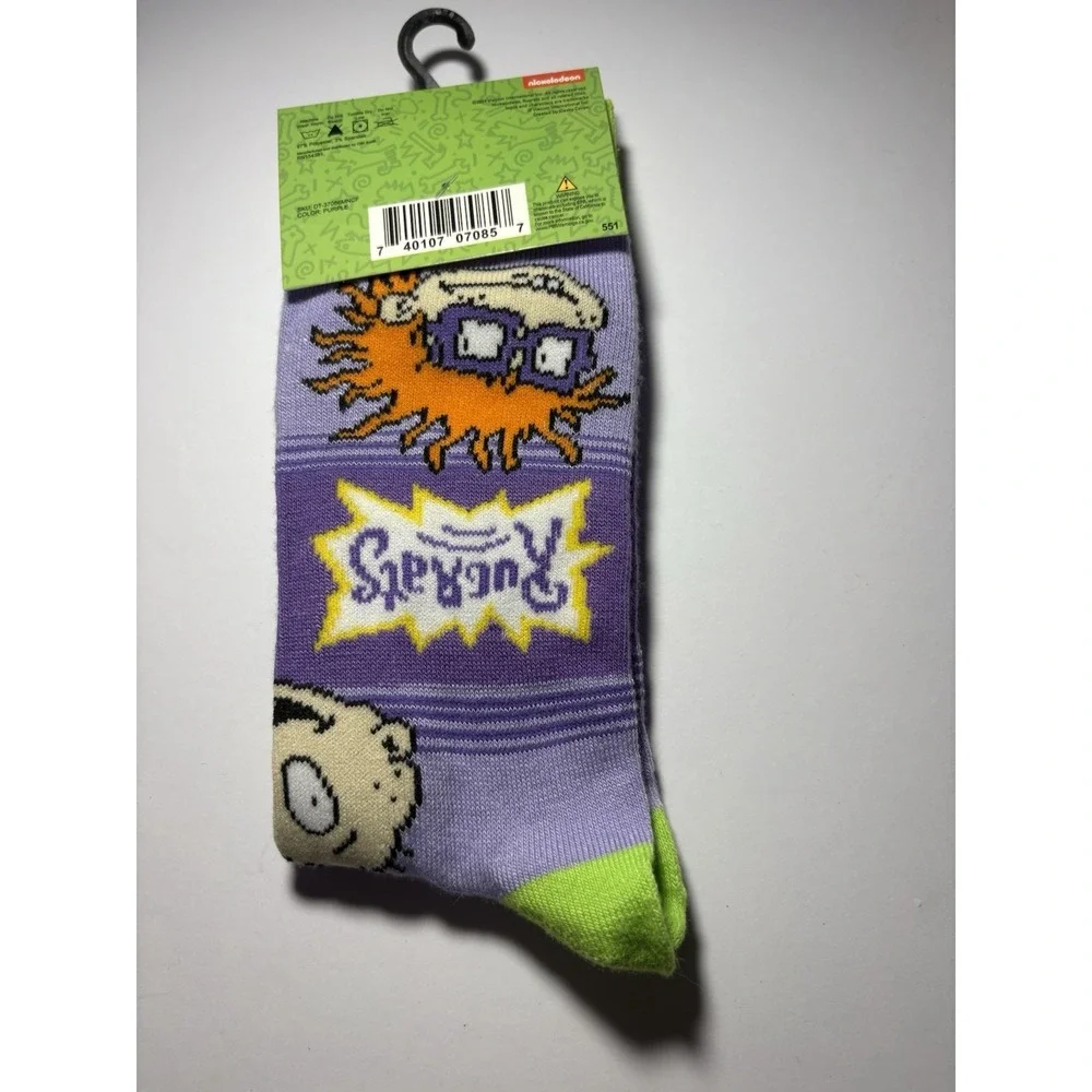 Rugrats Crew Socks Purple Green‎ Reptar Novelty Unisex Odd Socks Size 6-12
